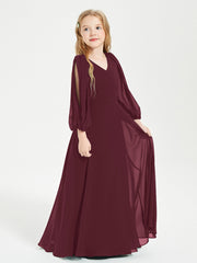 Modest Long Sleeved Junior Bridesmaid Gowns Cabernet