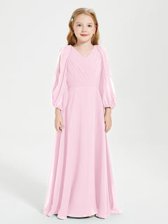 Modest Long Sleeved Junior Bridesmaid Gowns Candy Pink