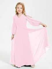 Modest Long Sleeved Junior Bridesmaid Gowns Candy Pink