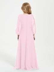 Modest Long Sleeved Junior Bridesmaid Gowns Candy Pink