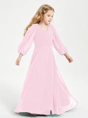 Modest Long Sleeved Junior Bridesmaid Gowns Candy Pink