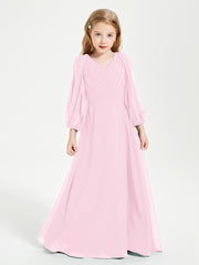 Modest Long Sleeved Junior Bridesmaid Gowns Candy Pink