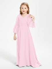 Modest Long Sleeved Junior Bridesmaid Gowns Candy Pink