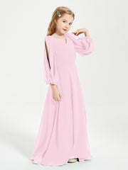 Modest Long Sleeved Junior Bridesmaid Gowns Candy Pink