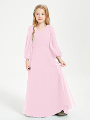 Modest Long Sleeved Junior Bridesmaid Gowns Candy Pink