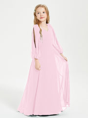 Modest Long Sleeved Junior Bridesmaid Gowns Candy Pink