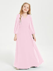 Modest Long Sleeved Junior Bridesmaid Gowns Candy Pink