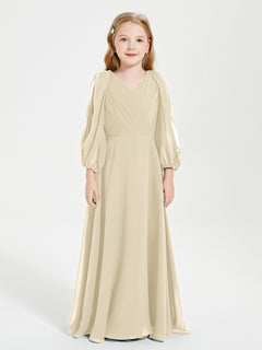 Modest Long Sleeved Junior Bridesmaid Gowns Champagne