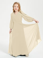 Modest Long Sleeved Junior Bridesmaid Gowns Champagne