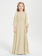 Modest Long Sleeved Junior Bridesmaid Gowns Champagne