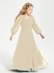 Modest Long Sleeved Junior Bridesmaid Gowns Champagne