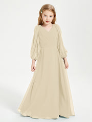 Modest Long Sleeved Junior Bridesmaid Gowns Champagne