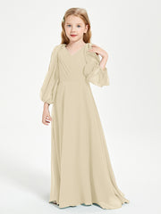 Modest Long Sleeved Junior Bridesmaid Gowns Champagne