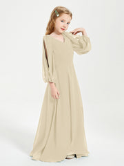 Modest Long Sleeved Junior Bridesmaid Gowns Champagne