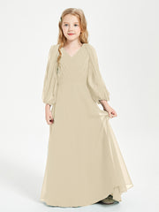 Modest Long Sleeved Junior Bridesmaid Gowns Champagne