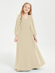 Modest Long Sleeved Junior Bridesmaid Gowns Champagne