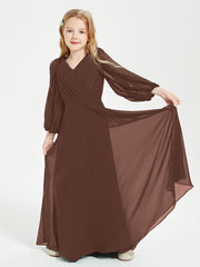 Modest Long Sleeved Junior Bridesmaid Gowns Chocolate