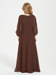 Modest Long Sleeved Junior Bridesmaid Gowns Chocolate
