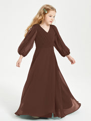 Modest Long Sleeved Junior Bridesmaid Gowns Chocolate