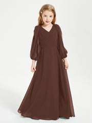 Modest Long Sleeved Junior Bridesmaid Gowns Chocolate