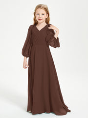 Modest Long Sleeved Junior Bridesmaid Gowns Chocolate
