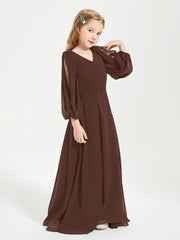Modest Long Sleeved Junior Bridesmaid Gowns Chocolate