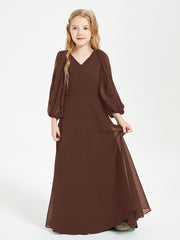 Modest Long Sleeved Junior Bridesmaid Gowns Chocolate