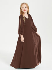 Modest Long Sleeved Junior Bridesmaid Gowns Chocolate