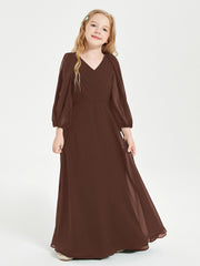 Modest Long Sleeved Junior Bridesmaid Gowns Chocolate