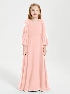 Modest Long Sleeved Junior Bridesmaid Gowns Coral