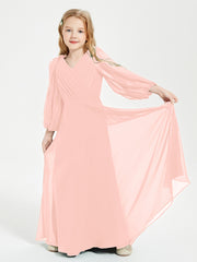 Modest Long Sleeved Junior Bridesmaid Gowns Coral