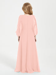 Modest Long Sleeved Junior Bridesmaid Gowns Coral