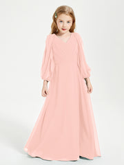 Modest Long Sleeved Junior Bridesmaid Gowns Coral