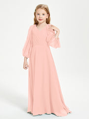 Modest Long Sleeved Junior Bridesmaid Gowns Coral