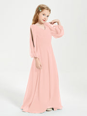 Modest Long Sleeved Junior Bridesmaid Gowns Coral