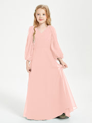Modest Long Sleeved Junior Bridesmaid Gowns Coral