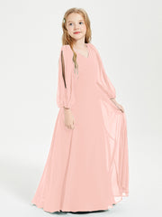 Modest Long Sleeved Junior Bridesmaid Gowns Coral
