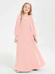 Modest Long Sleeved Junior Bridesmaid Gowns Coral