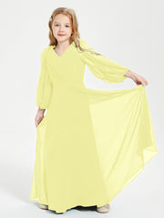 Modest Long Sleeved Junior Bridesmaid Gowns Daffodil