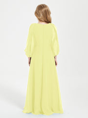 Modest Long Sleeved Junior Bridesmaid Gowns Daffodil