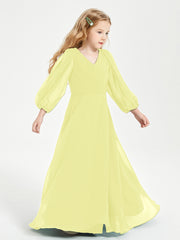 Modest Long Sleeved Junior Bridesmaid Gowns Daffodil