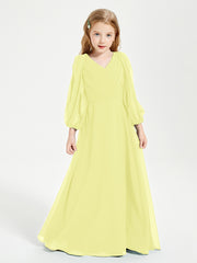 Modest Long Sleeved Junior Bridesmaid Gowns Daffodil