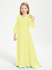 Modest Long Sleeved Junior Bridesmaid Gowns Daffodil