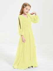 Modest Long Sleeved Junior Bridesmaid Gowns Daffodil