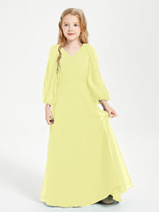 Modest Long Sleeved Junior Bridesmaid Gowns Daffodil