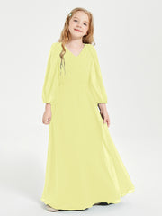 Modest Long Sleeved Junior Bridesmaid Gowns Daffodil