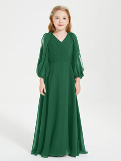 Modest Long Sleeved Junior Bridesmaid Gowns Dark Green