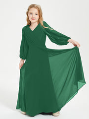 Modest Long Sleeved Junior Bridesmaid Gowns Dark Green