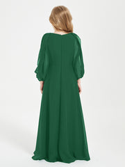 Modest Long Sleeved Junior Bridesmaid Gowns Dark Green