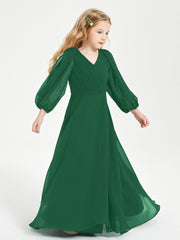 Modest Long Sleeved Junior Bridesmaid Gowns Dark Green